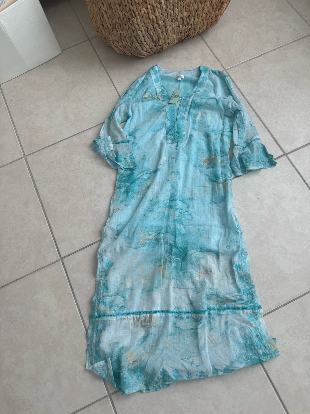 Light Blue Marble Print Swim Coverup Tunic